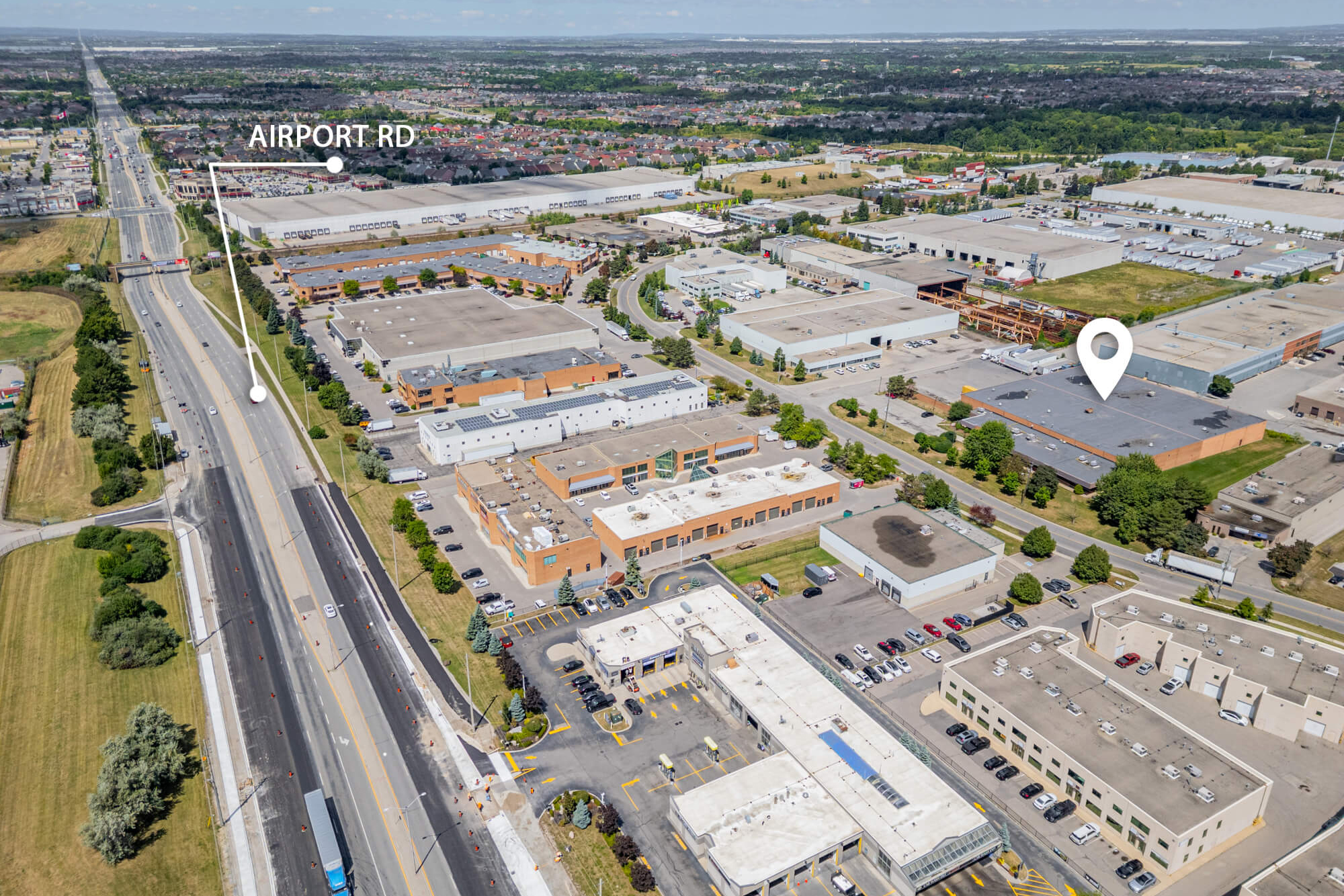 Commercial property aerial photography in GTA showing industrial and business buildings