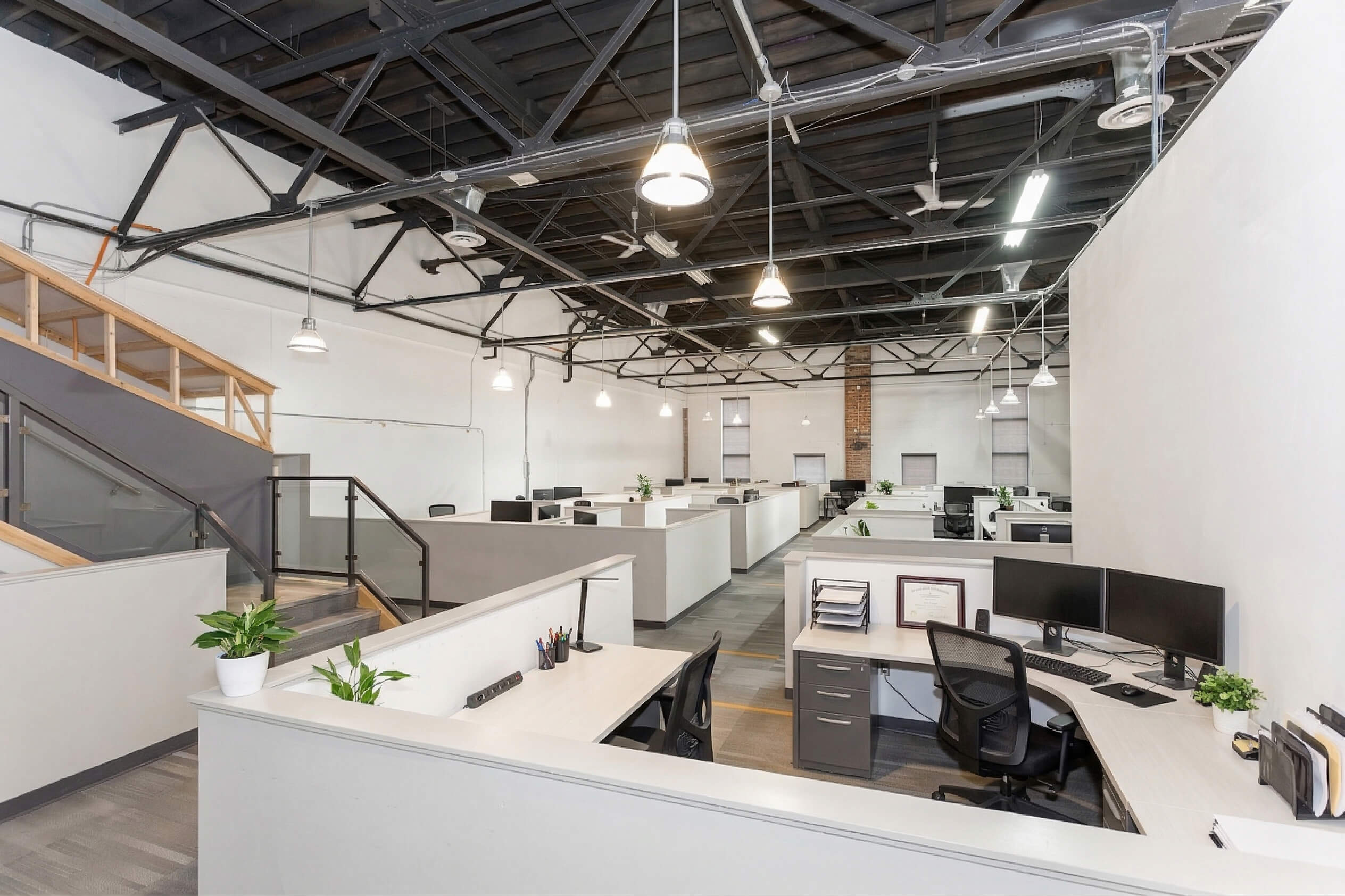 Workspace photography in Toronto showing open-concept office interior with modern industrial design