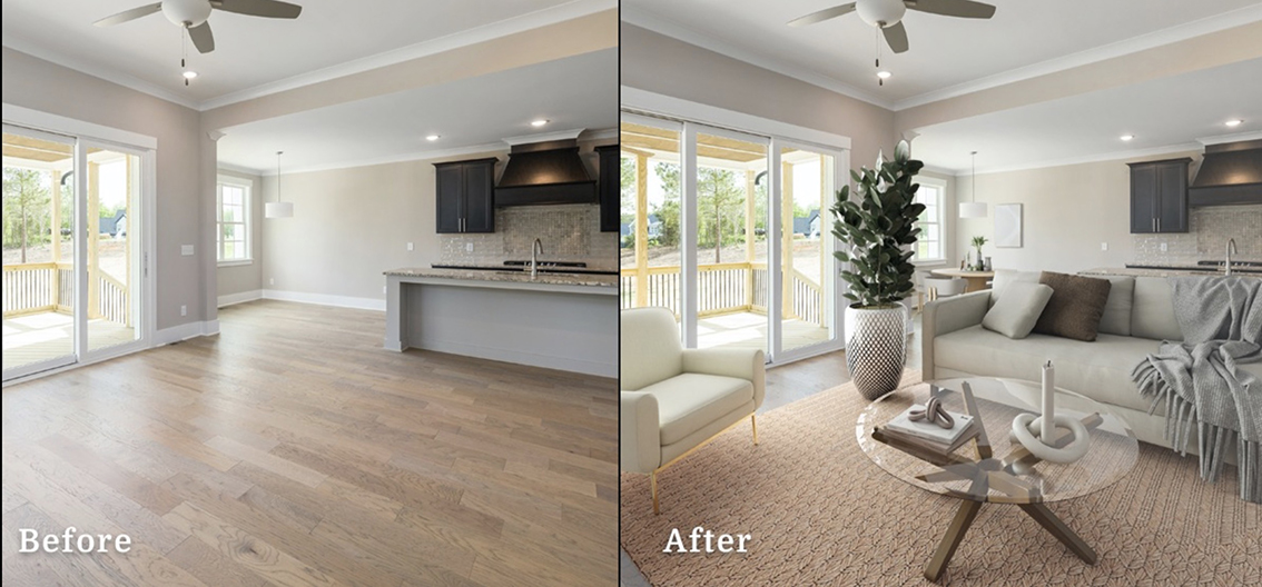 Virtual staging before and after interior